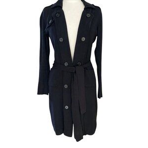 Cabi Double Breasted Knit Sweater Blazer Trench Coat Black Long Minimalist-S